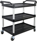 Service Cart with Wheels Lockable Large Size, Plastic Restaurant Cart Heavy Duty, Utility Commercial Cart for Office, Warehouse, Foodservice,40.1" L x 19.2" W x 38.5" H. Black (Large)