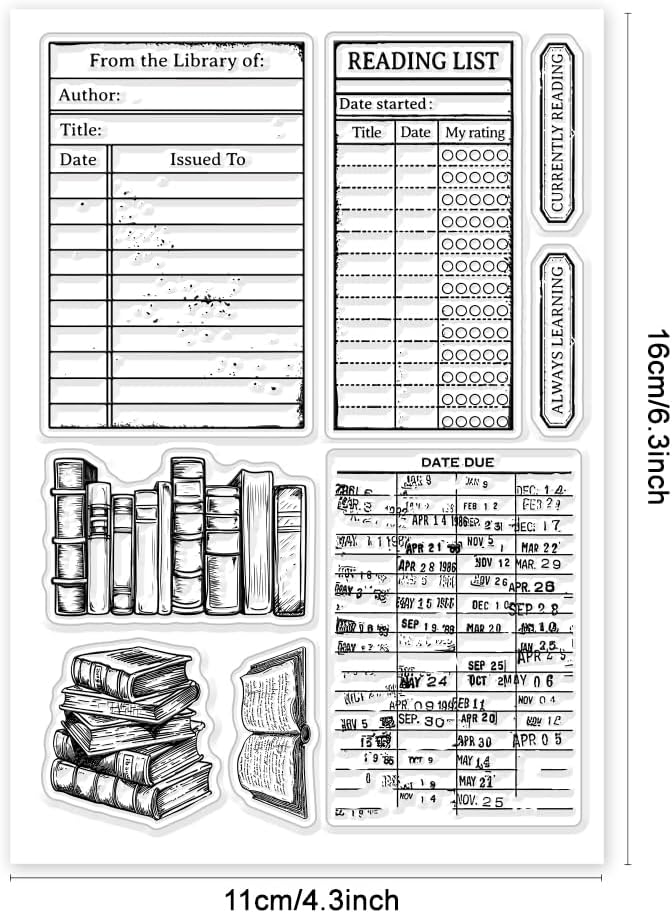 GLOBLELAND Books Clear Stamps Library Card Silicone Clear Stamp Reading List - Image 2