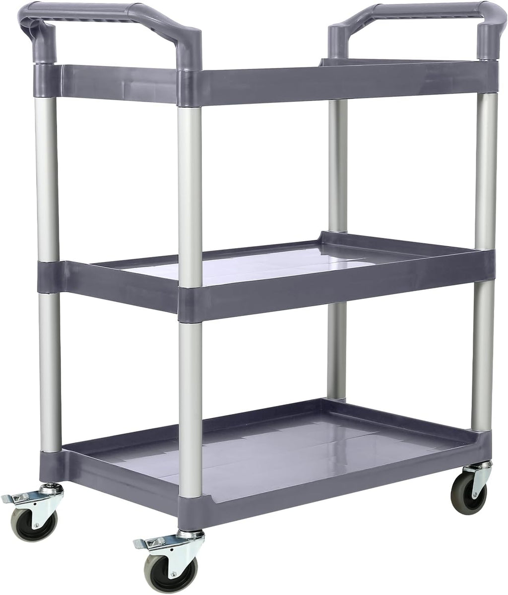 3-Tier Utility Rolling Cart with Wheels, Durable Catering carts with Wheels, Rolling Storage Cart for Hotel Canteen Resturant Office (Grey, 37" L x 16.54” W x 31.5" H) (Gray, 31.4"D x 16.5"W x 37.7"H)