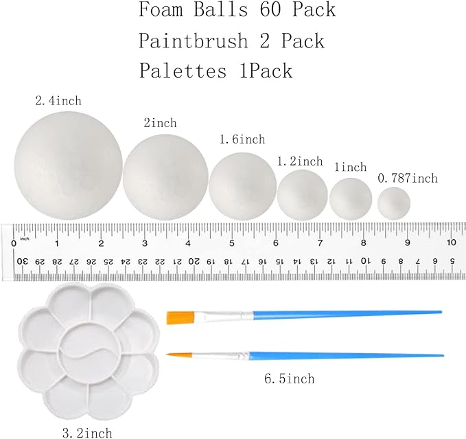 FFchuanhe 63Pack Craft Foam Balls Assorted Sizes 60Pack, Foam Balls - Image 2