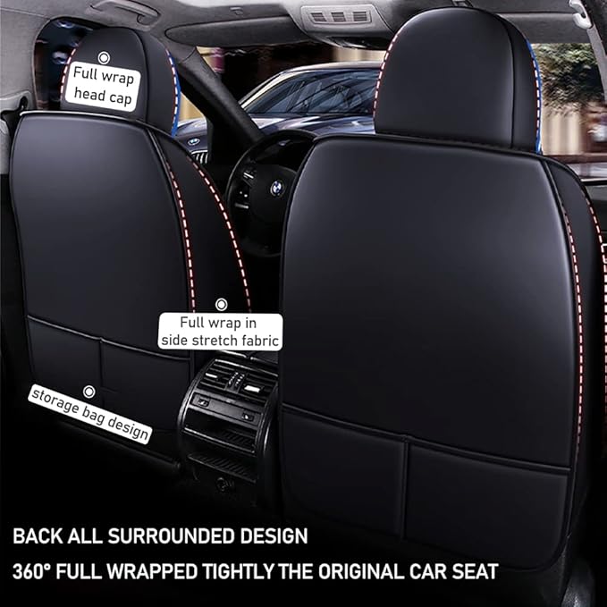 Auto Front Seat Covers fir for Suzuki 1999-2025 95% Models, Front Split Bench Protection Compatible with Side Airbag Black & Blue Line