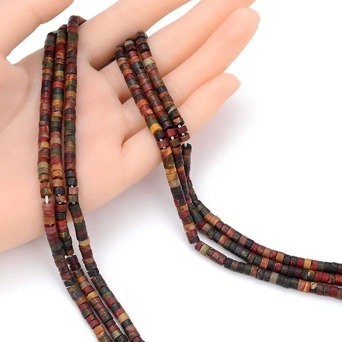 152pcs 4x2mm Natural Picasso Jasper Heishi Disc Rondelle Spacer Stone Semi - Image 2