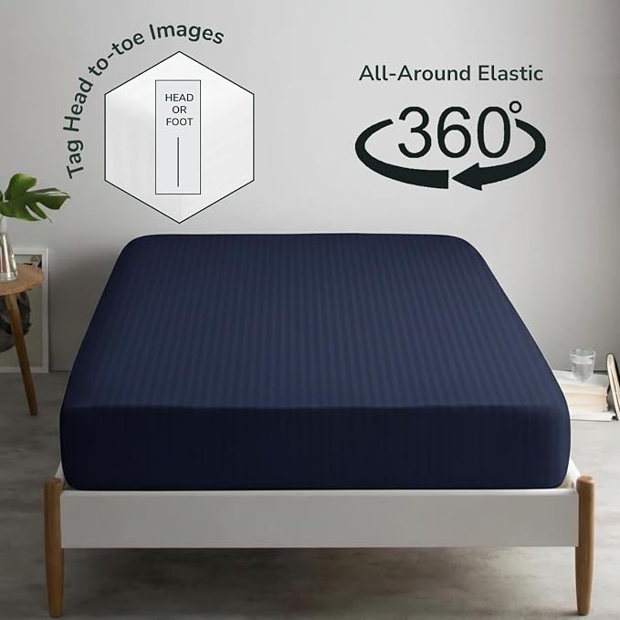 Feather & Stitch 1 Piece Fitted Sheet Twin Size, 100% Cotton Damask Sateen Weave - Image 4