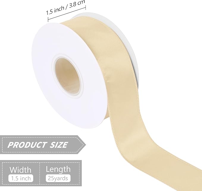 Cream 1.5 Inch Continuous 25 Yards Satin Wired Ribbon - Image 2