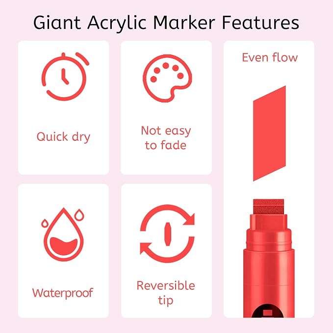 BIGTHUMB 3 Pcs Red Jumbo Permanent Markers: 15mm Wide Tip Thick Acrylic Paint - Image 3