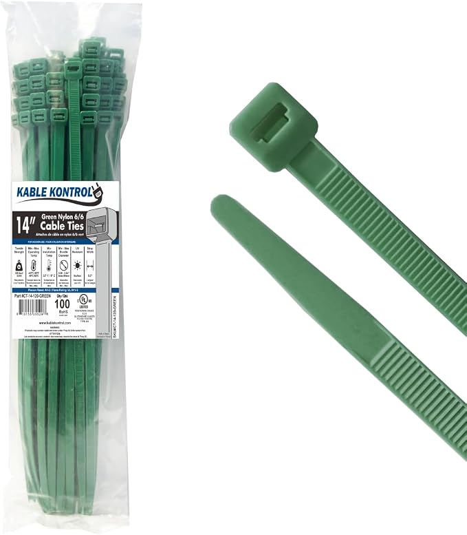 Kable Kontrol Green Zip Ties 14 Inch 100 Pcs, 120 Lbs Tensile Strength by KABLEKONTROL%C2%AE