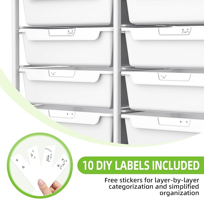 10 Drawers Rolling Cart with Wooden Tabletop, Utility Storage Cart with Wheels - Image 6
