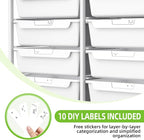 10 Drawers Rolling Cart with Wooden Tabletop, Utility Storage Cart with Wheels - Image 6