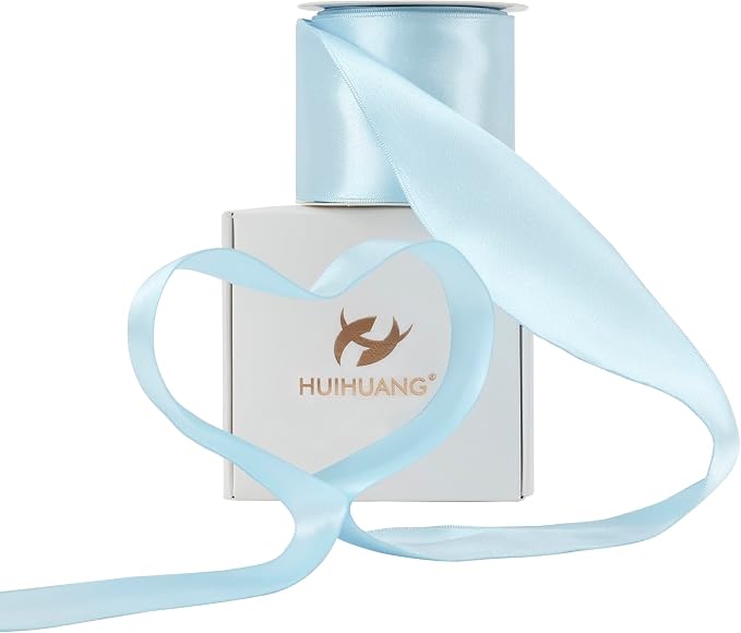 HUIHUANG Blue Satin Wired Ribbon 2.5 inch Baby Blue Wire Edge Ribbon - Image 7