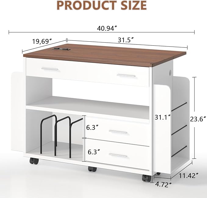 Gift Wrap Storage Cart with Foldable Drop Leaf, Crafting Table with Storage | - Image 2