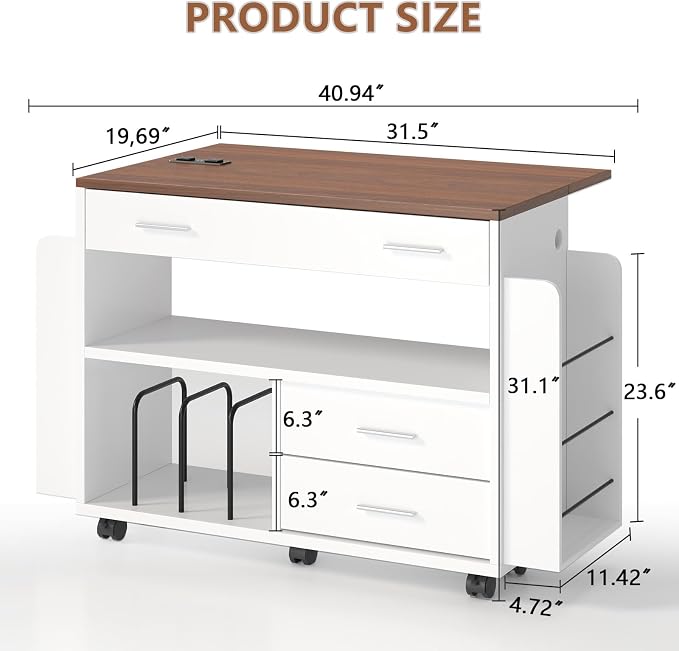 Gift Wrap Storage Cart with Foldable Drop Leaf, Crafting Table with Storage | - Image 2