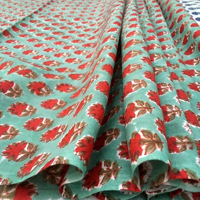 E-Tailor® Indian Ethnic 100% Cotton Voile Running Hand Block Print Natural - Image 4