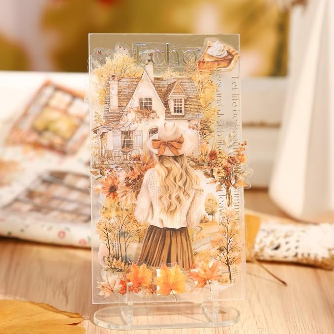 Fall Landscape Pre-Cut Autumn Journal Sticker Book, Transparent PET Watercolor - Image 4