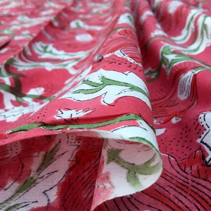 E-Tailor® Indian Ethnic 100% Cotton Voile Running Hand Block Print Natural - Image 4
