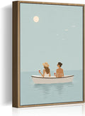 Framed Coastal Women Boat Canvas Wall Art Minimalist Calm Ocean by HomeifHue