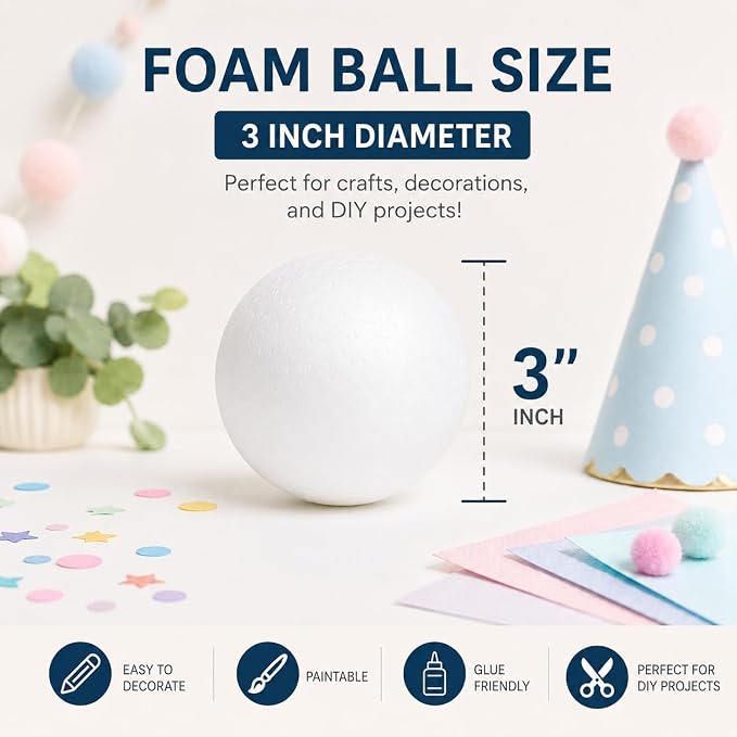 Evershine 50 Pack 3 Inch Craft Foam Ball - Image 2