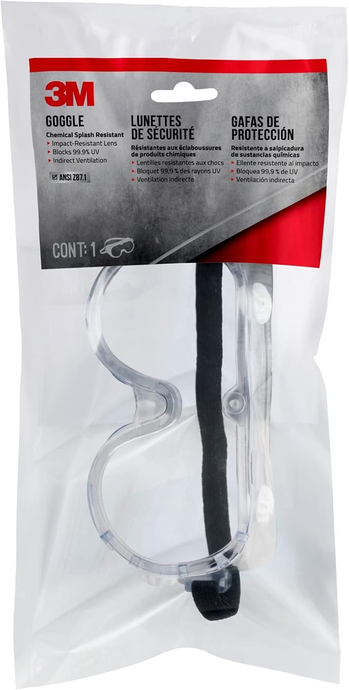 3M Chemical Splash Goggles, Impact Resistant, 99.9% UV Block, Scratch Resistant by Unknown