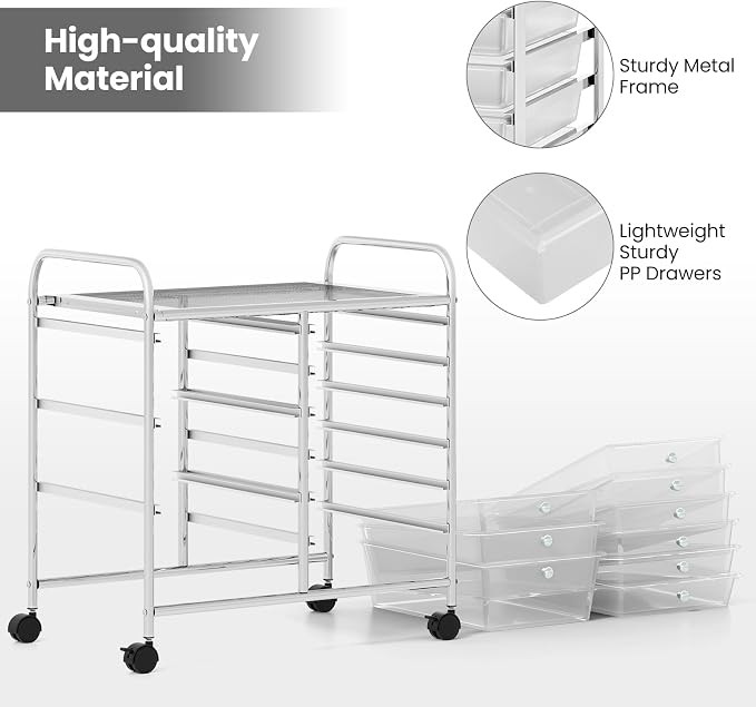 Giantex 9 Drawers Rolling Cart, Classroom Organizers, Storage Cart - Image 7