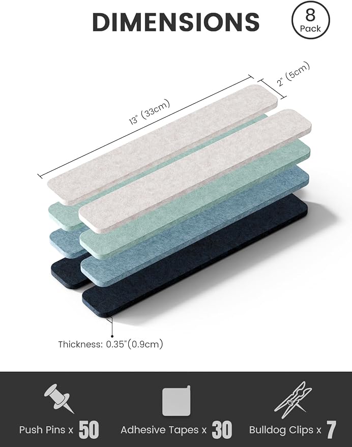 Fluxynara Cork Board Alternative Felt Strip Board 8-Pack 13"x2", Office Pin - Image 2