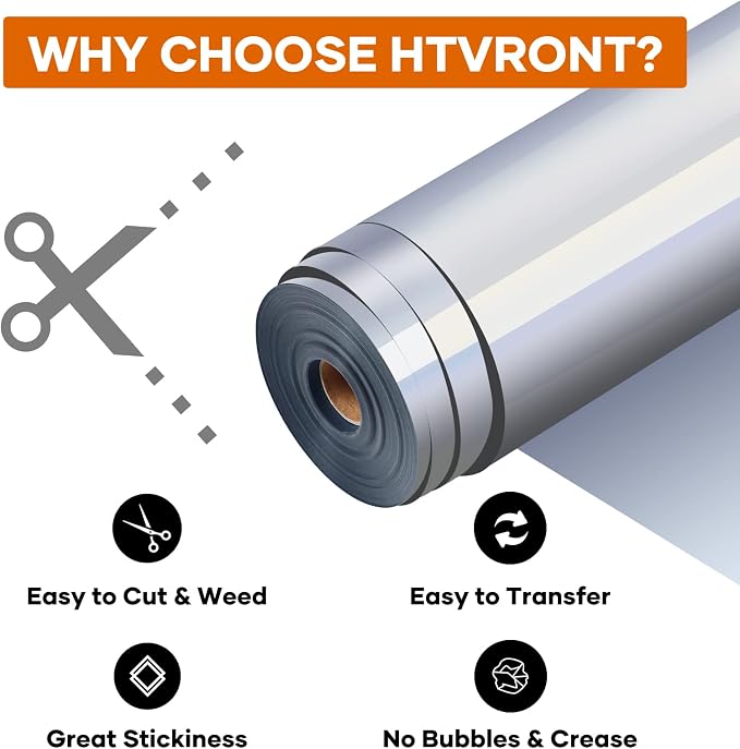 HTVRONT Heat Transfer Vinyl Silver Iron on Vinyl-12 x 60FT Silver HTV Vinyl - Image 6