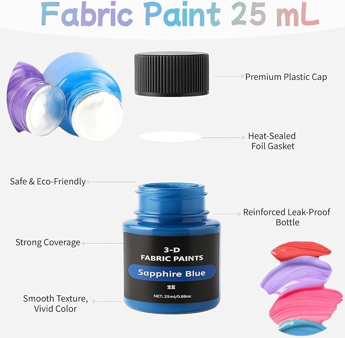 Fabric Paint Set, 12 Vibrant Colors Permanent Textile Paint - Image 3