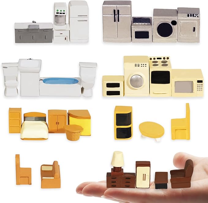 Hiawbon 31PCS Miniature Furniture Set, 1：48 Scale Resin Miniature Accessories by Hiawbon