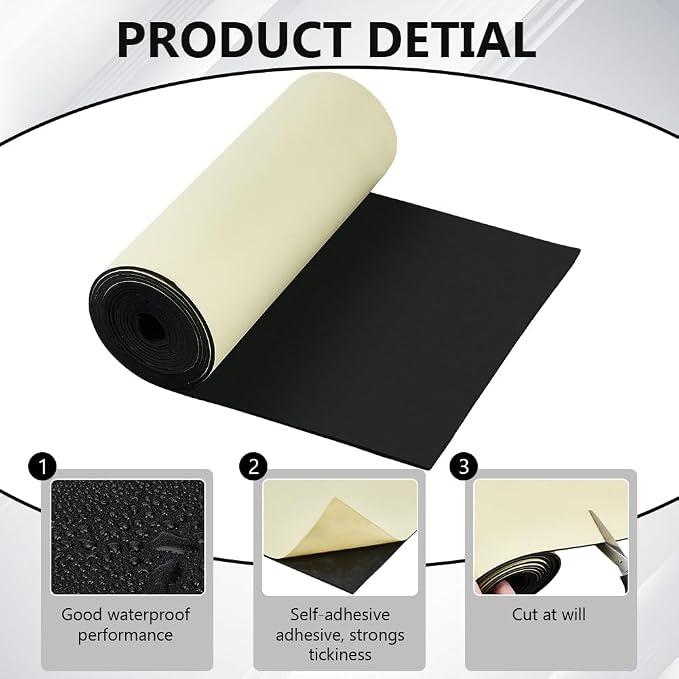 BENECREAT 118x11.8 Inch Black Self Adhesive EVA Foam Roll, 3mm Thick Adhesive - Image 4