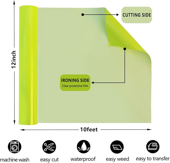 FUNKAKA Fluorescent Yellow HTV Heat Transfer Vinyl Rolls - Image 3