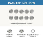 100 Sets Metal Snap Buttons, Sterling Silver Solid Sewing Snaps - Image 2