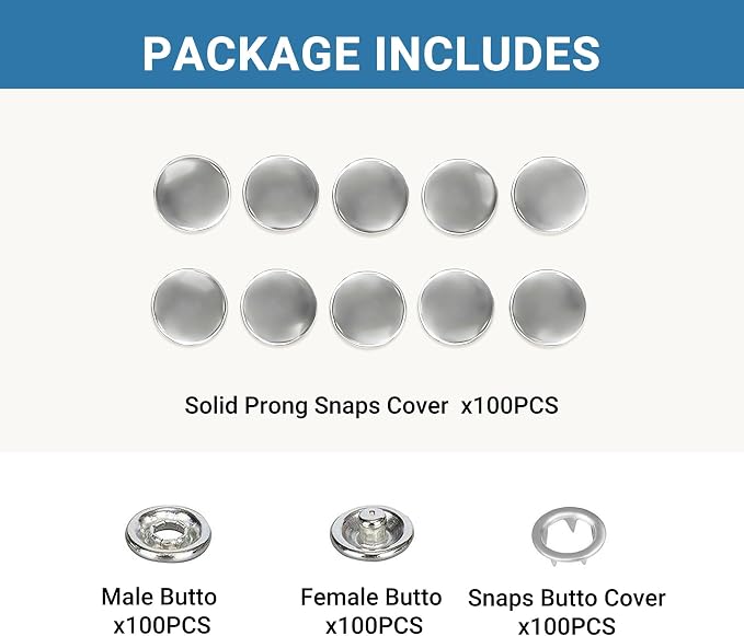 100 Sets Metal Snap Buttons, Sterling Silver Solid Sewing Snaps - Image 2