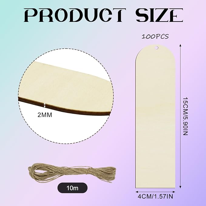 100 PCS Unfinished Wood Bookmark, Arch Wooden Bookmark DIY Bookmarks Tag Label - Image 2