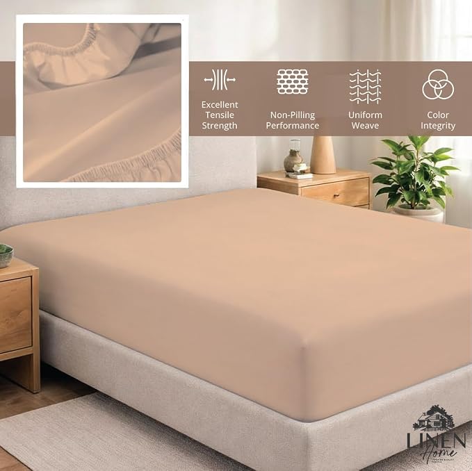 Linen Home 100% Cotton Percale Weave Fitted Sheet, Twin Size, Brushed Rose - Image 5