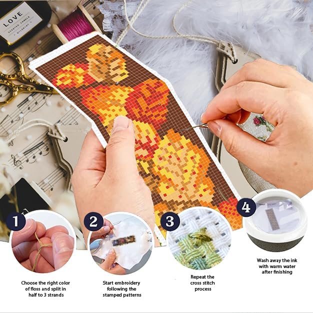 INFUNLY 6PCS Falling Leaf Cross Stitch Bookmark Kit - Image 4