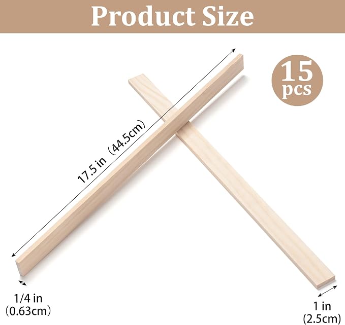 Wooden Dowels for Crafts, Wood Strips Trim Wood Slats Planks for Wall 1/4" × 1" - Image 3