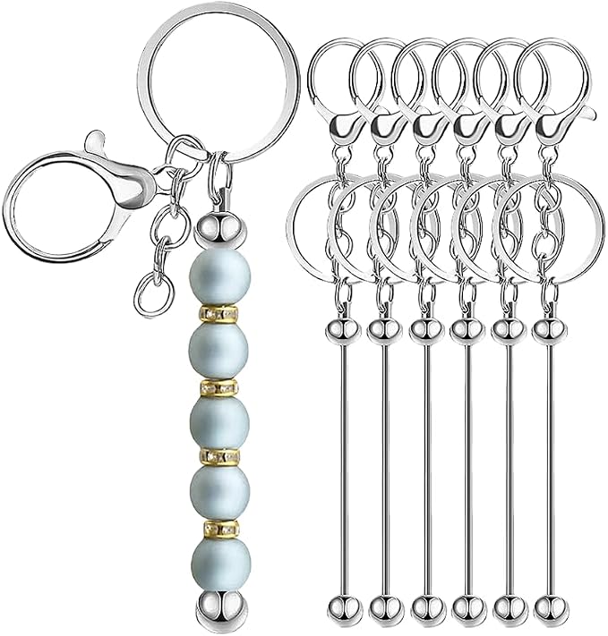 6Pcs Beadable Keychain Bars Blanks Bead Keychain Bar Metal Beaded Keychains by Sugiury