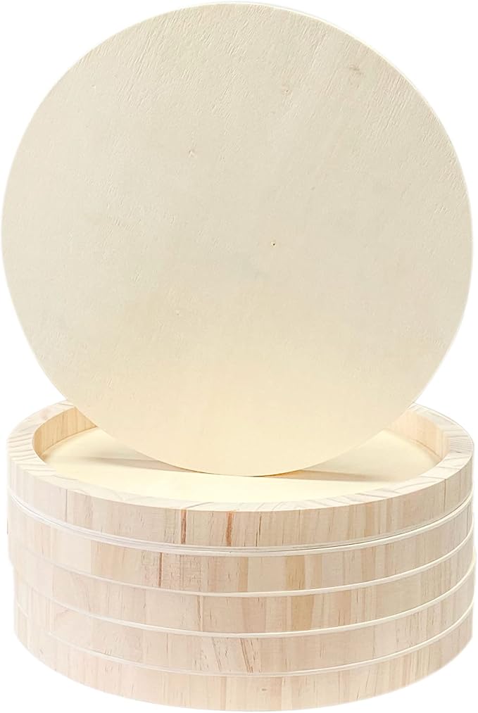 12 Inch 6 Pack Wood Art Panels Round Shaped Unfinished Wooden Canvas Panels by Cregugua