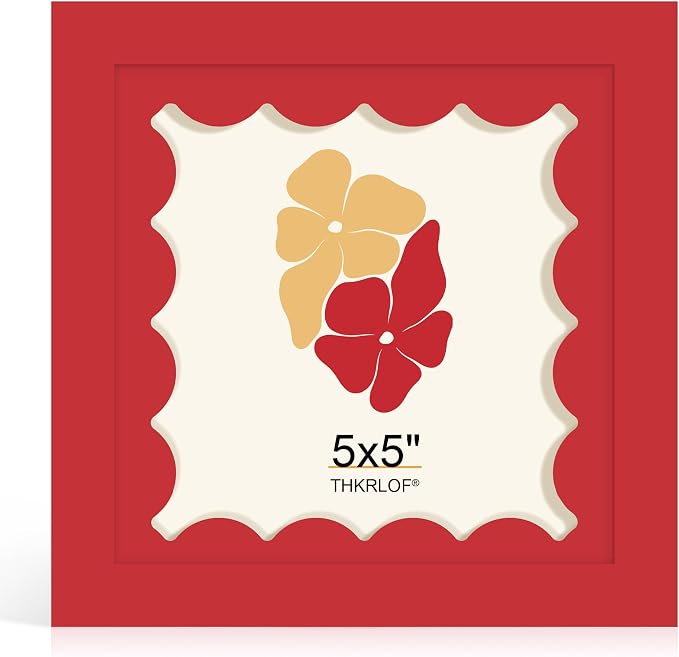 5x5 Picture Frame with Wavy Mat, Wooden Real Glass 5 x 5 Photo Frame by THKRLOF
