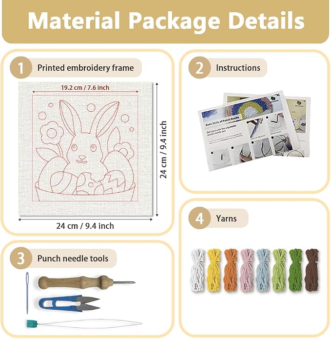 Doodlream Easter Rabbit Eggs DIY Punch Needle Embroidery Kit - Image 2