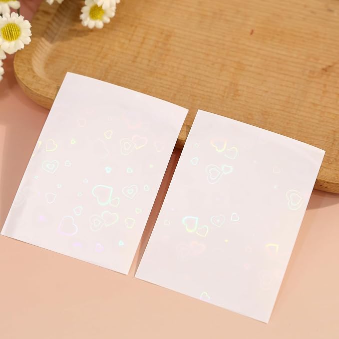 100pcs Photocard Sleeves, 9.1x6.5cm/3.58x2.56in Love Heart-Shape Holographic - Image 6