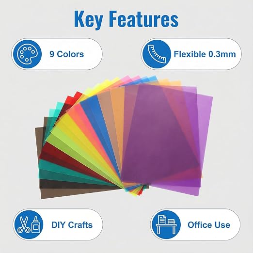 A4 Colored PVC Sheets 18-Pack, 0.3mm Flexible Transparency Film - Image 3
