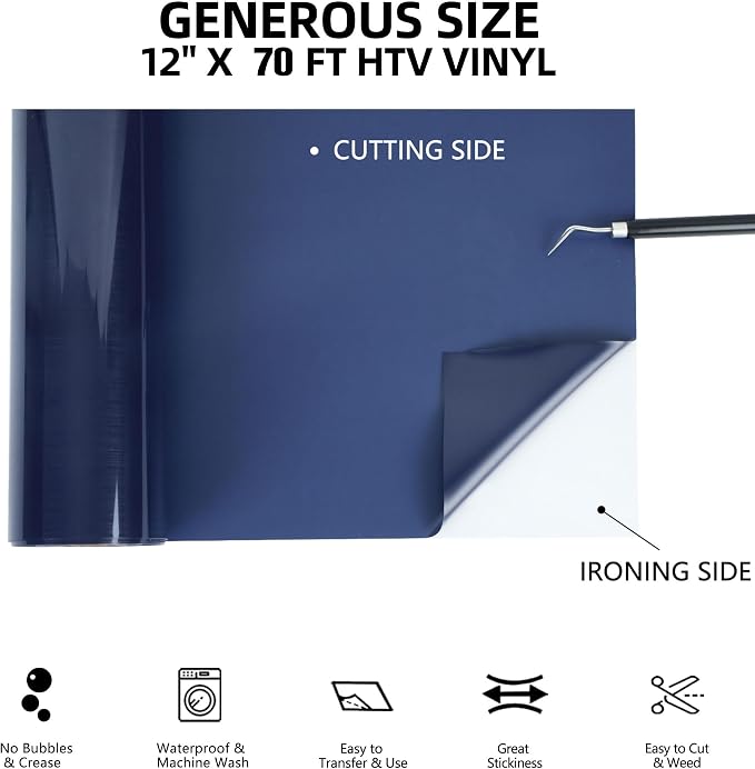 FUNKAKA Navy Blue HTV Heat Transfer Vinyl Rolls, Adhesive Vinyl - Image 2