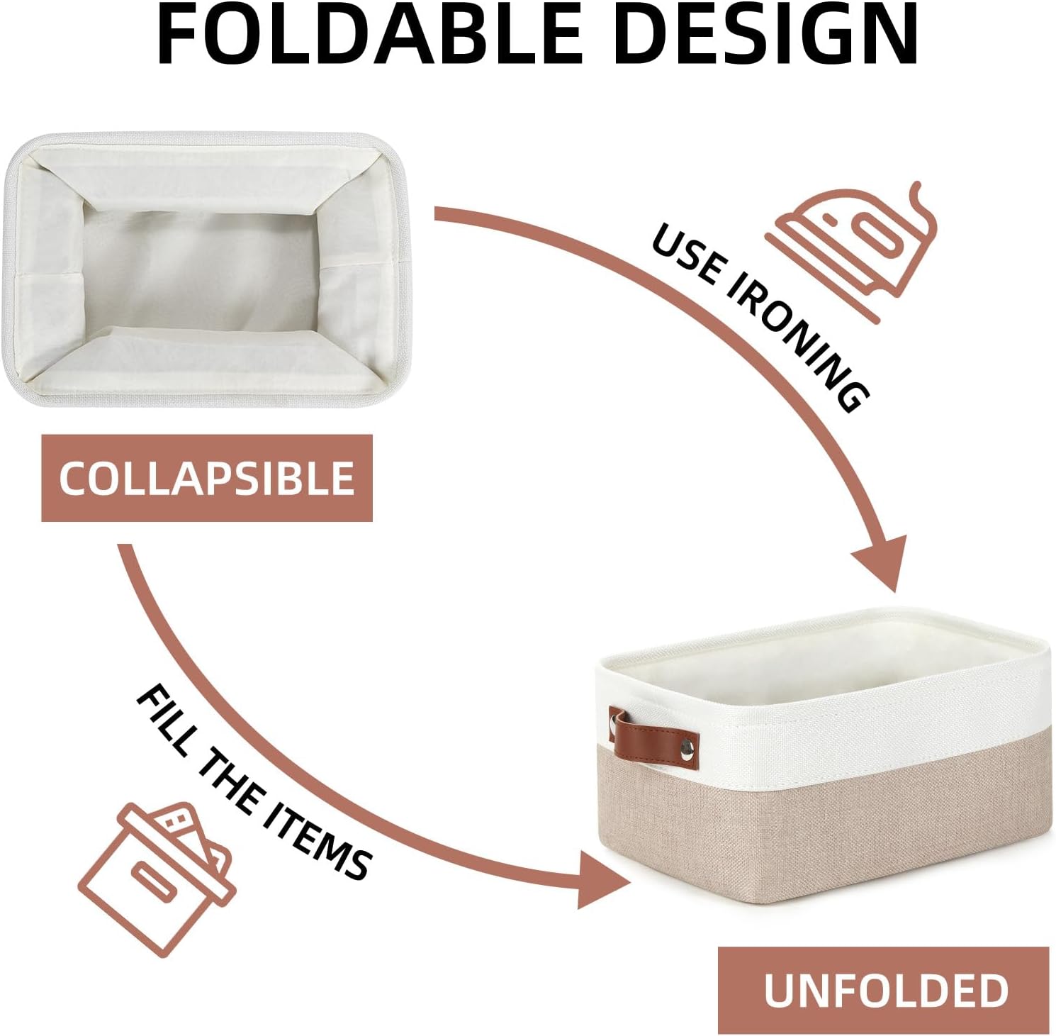 DULLEMELO Collapsible Fabric Storage Bins - Set of 2, 11.8x7.9x5.1 Inch, White & Khaki