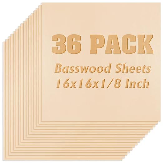 36 Pack Basswood Sheets, Plywood Board 1/8 Inch Unfinished Wood, 3mm Plywood by Unknown