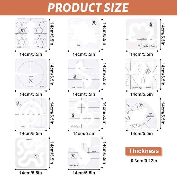14 PCs Free Motion Quilting Template Set Includes 11 Quilting Templates - Image 2