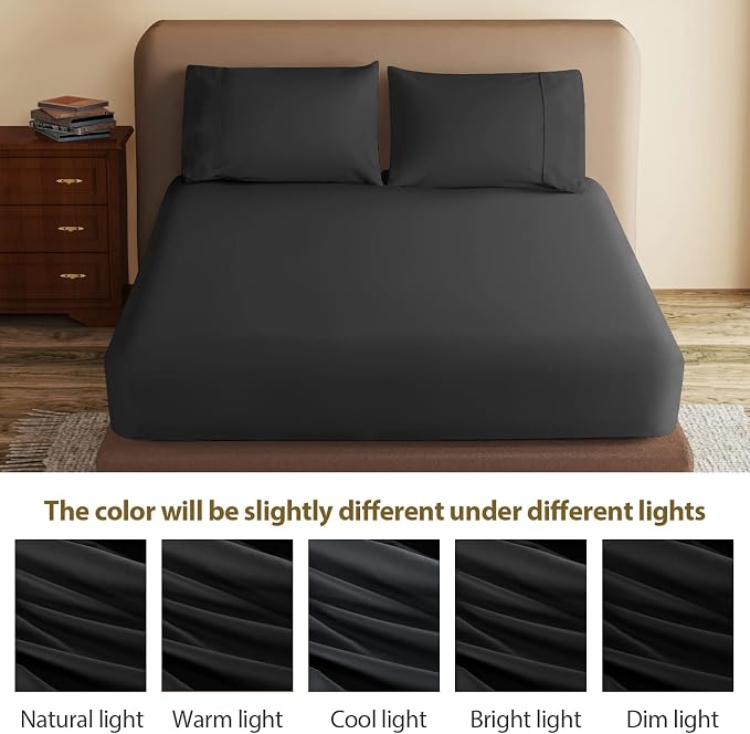 100% Egyptian Cotton Fitted Sheet Full Size Black, 600 Thread Count, 8-16" Deep - Image 9