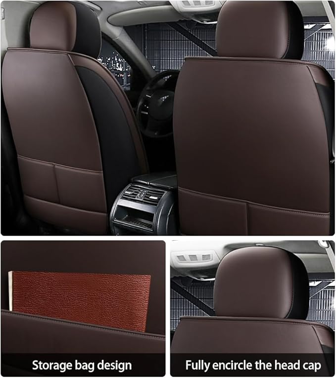 Leather Car Seat Covers for Volkswagen Atlas 2019-2023 Waterproof,Breathable and Non-Slip Napa Leather Car Interior Seat Covers,Comfortable and Durable,Easy to Install(5PCS,Luxury,Coffee)