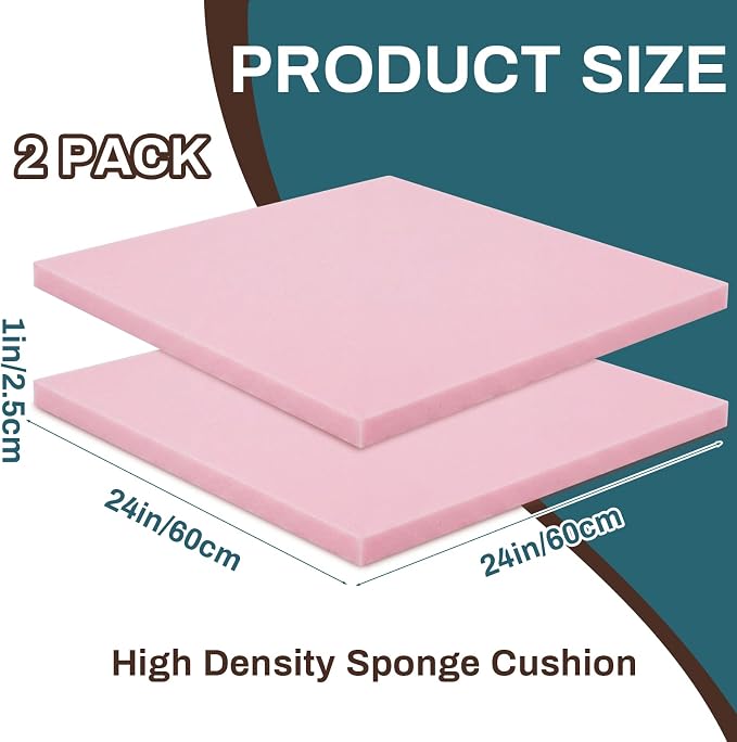 Frienda 2 Pack 1" x 24" x 24" Upholstery High Density Foam Cushion Replacement - Image 2