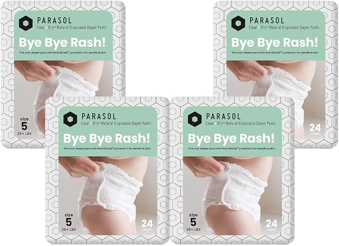 Parasol Clear+Dry Natural Disposable Diaper Pants, RashShield Protection and Active 360 Comfort Wrap, Hypoallergenic Training Diapers, Size 5 (3T-4T), 96 Count