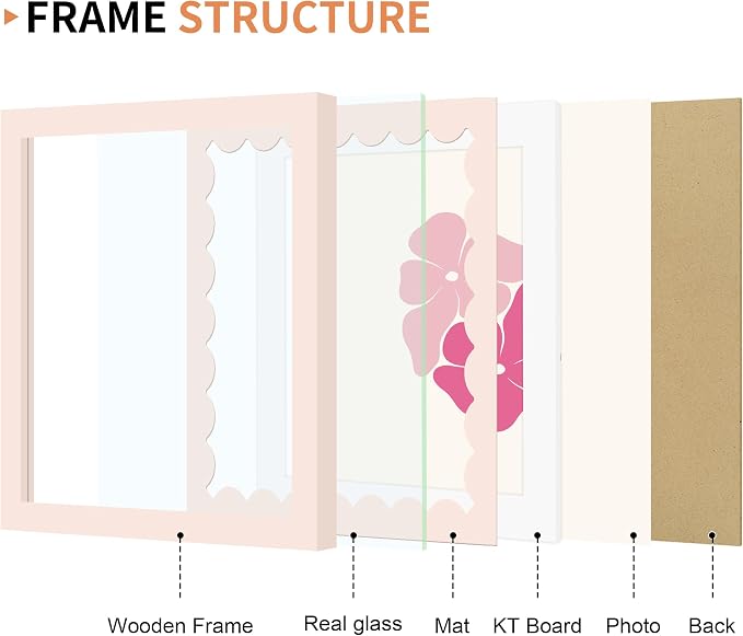 8x8 Picture Frame with Wavy Mat, Wooden Real Glass 8 x 8 Photo Frame - Image 5