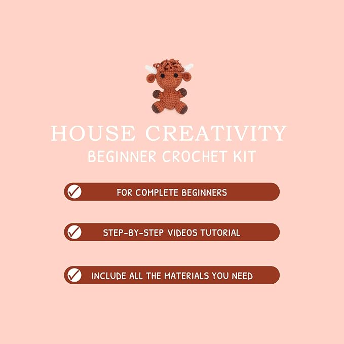 HOUSE CREATIVITY Crochet Kit for Beginners, Make a Highland Cow, Amigurumi - Image 8